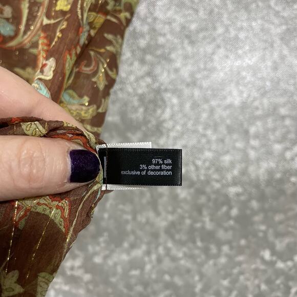 The Limited Brown Paisley Silk Blend Sleeveless Peasant Top - Size Small - Sheer - Picture 5 of 6